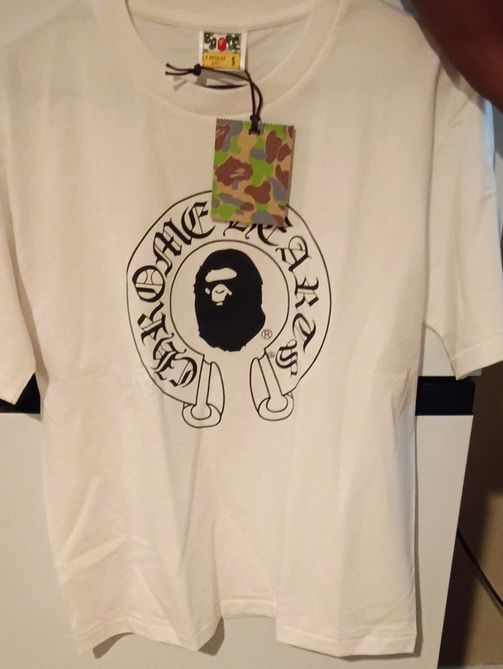 Bape White Short Sleeve Logo Tee with Black Graphic